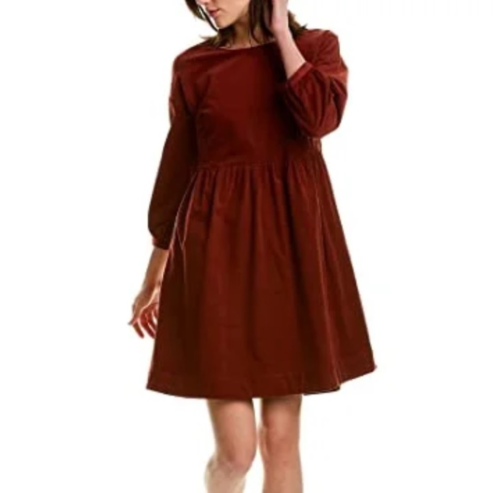 Madewell Easy Corduroy Rusted Burgundy Puff-Sleeve Mini Dress